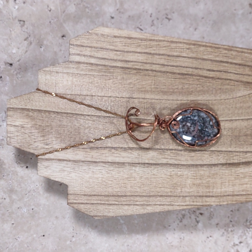 Copper Wire Wrapped Stone Pendant